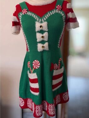 T.J.Maxx Green and Red Candy Cane Christmas Sweater Dress